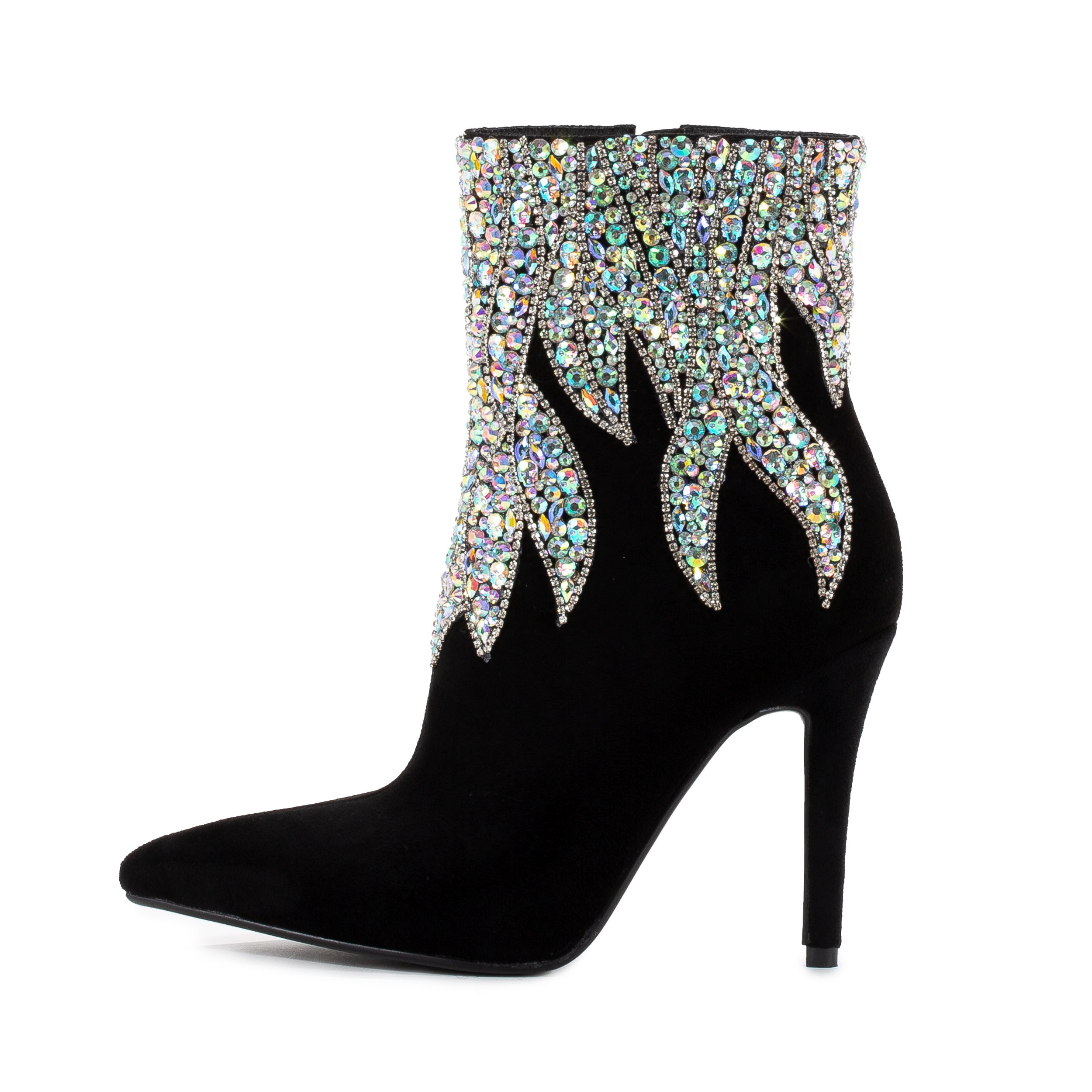Momoo Classic Black Suede High-Heel Boot With Crystals