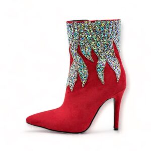 Momoo Classic Red Suede High-Heel Boot With Crystals