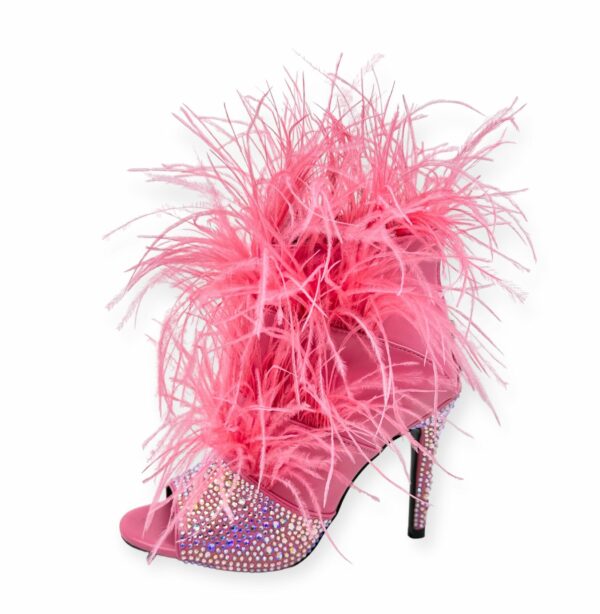 The Foxy Stiletto Pink Coral Open Toe with Premium Feathers