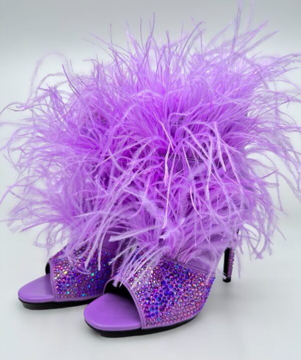 The Foxy Stiletto Purple Open Toe with Premium Feathers